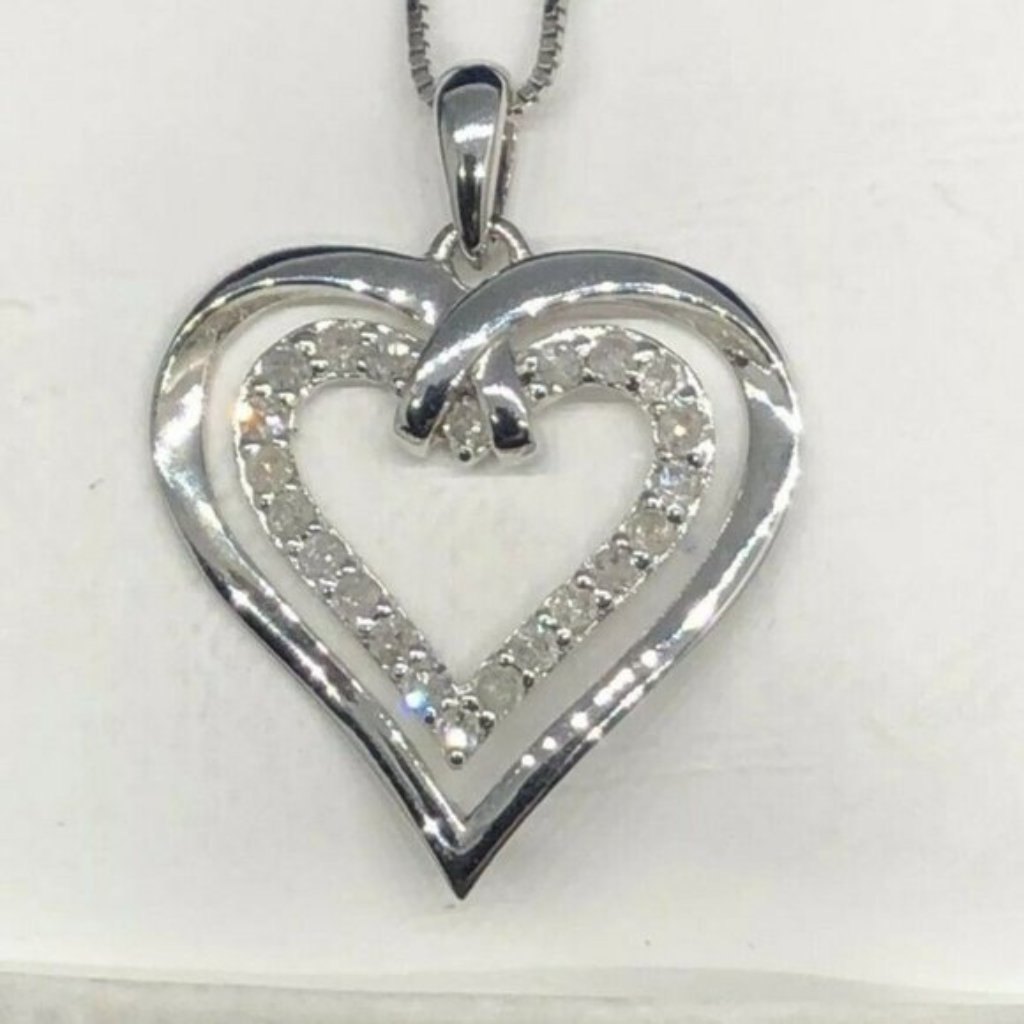 Sterling Silver 14Ct TW Genuine Diamond Heart Pendant 2752 Hearts 4ever